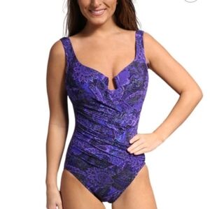 Miraclesuit Purple Paisley One-Piece  Shapewear Bust Underwire Support Swimsuit